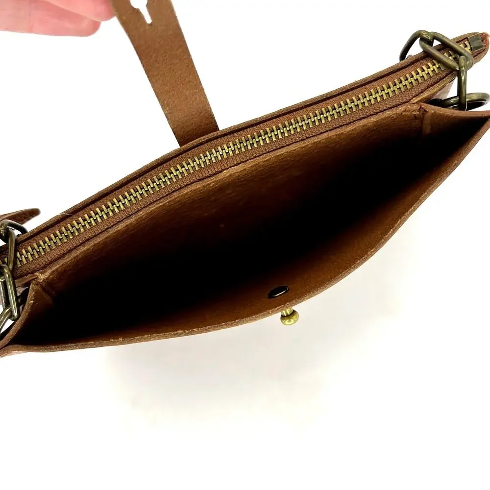 Madewell Transport Accordian Crossbody Purse Bag English Saddle Tan Leather
